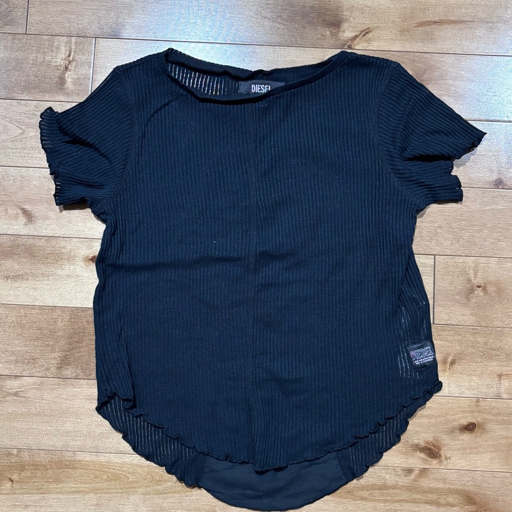 Diesel Black Ribbed sheer / burnout Women's Top